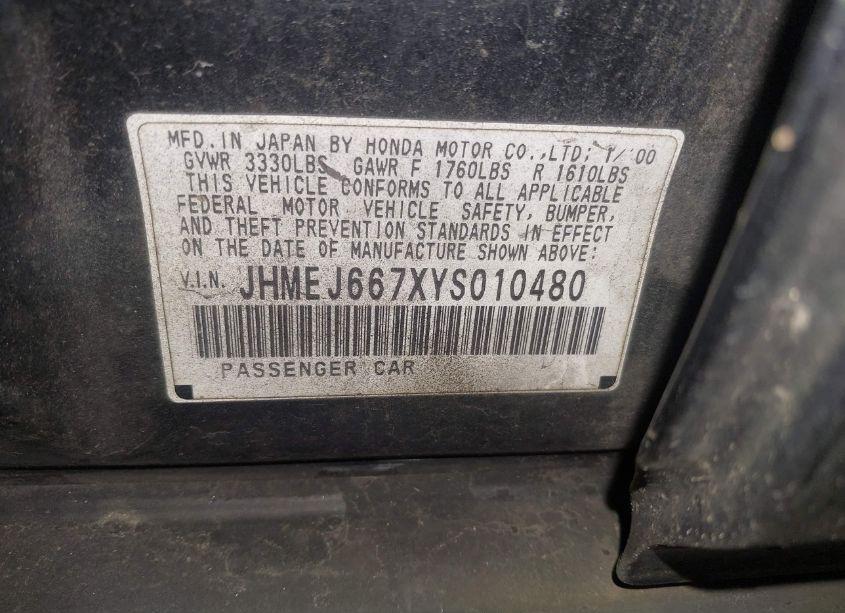 Photo 9 of 2000 Honda Civic LX (VIN JHMEJ667XYS010480)