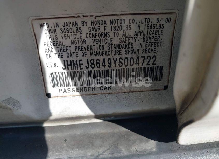 Photo 9 of 2000 Honda Civic EX (VIN JHMEJ8649YS004722)