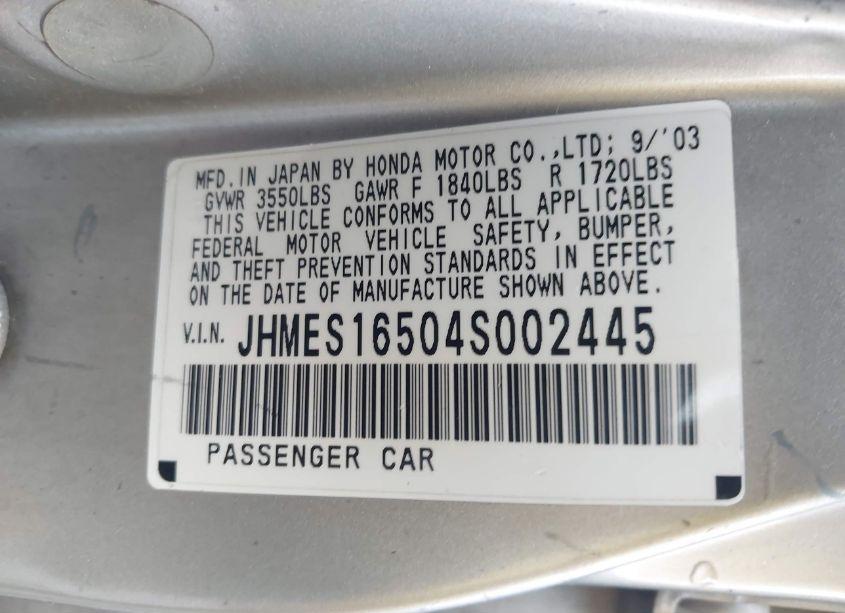 Photo 9 of 2004 Honda Civic LX (VIN JHMES16504S002445)