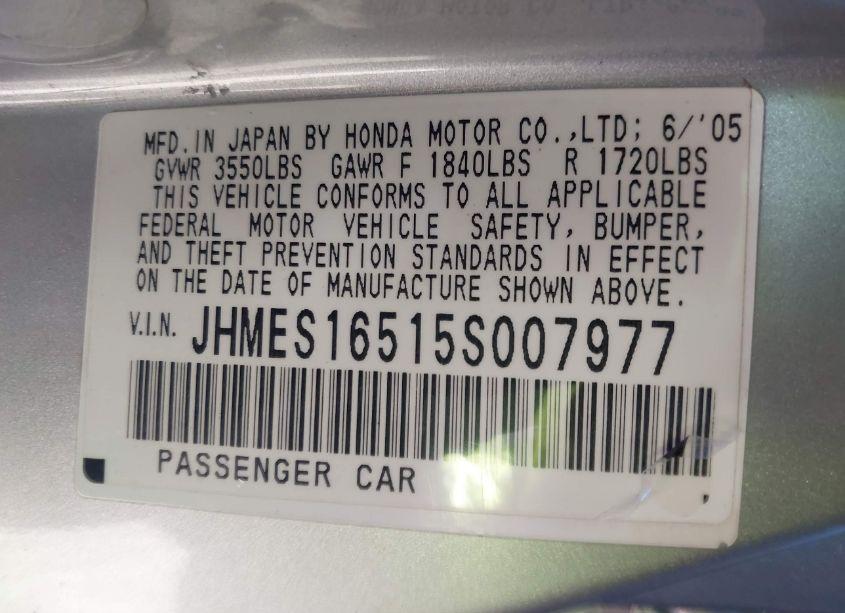 Photo 9 of 2005 Honda Civic LX (VIN JHMES16515S007977)