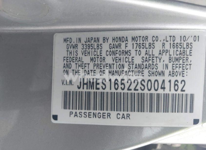 Photo 9 of 2002 Honda Civic LX (VIN JHMES16522S004162)
