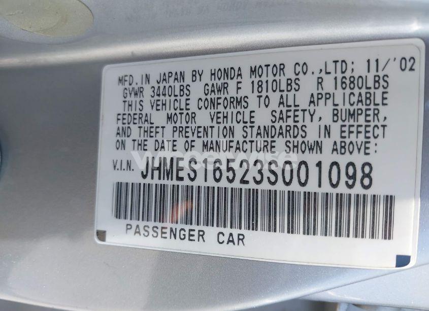 Photo 9 of 2003 Honda Civic LX (VIN JHMES16523S001098)