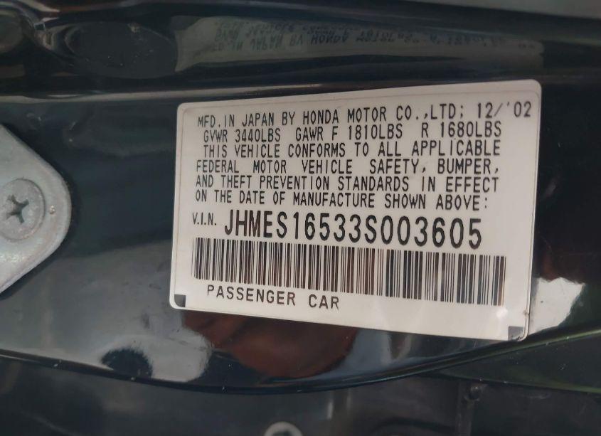 Photo 9 of 2003 Honda Civic LX (VIN JHMES16533S003605)