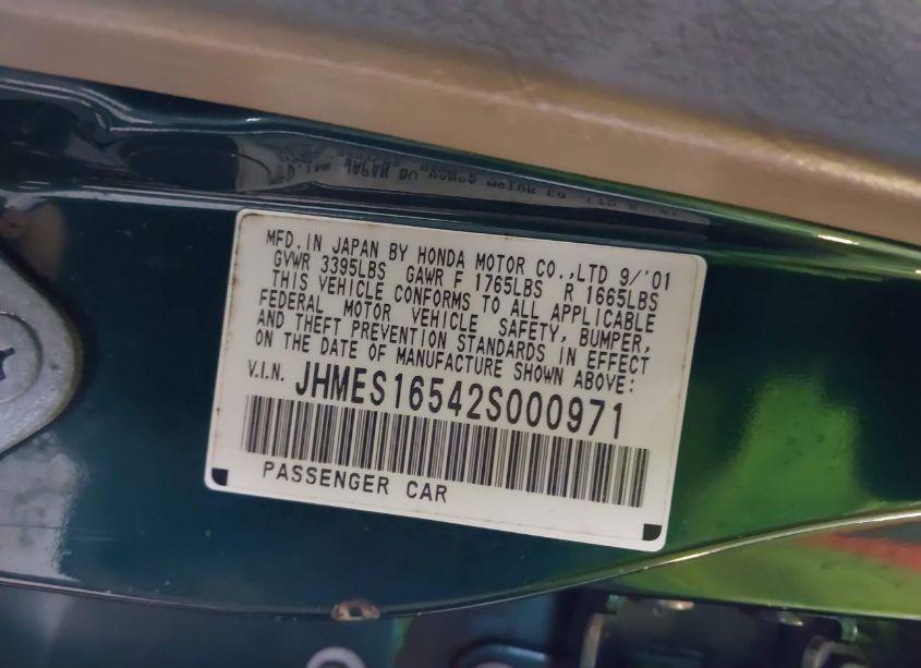 Photo 9 of 2002 Honda Civic LX (VIN JHMES16542S000971)