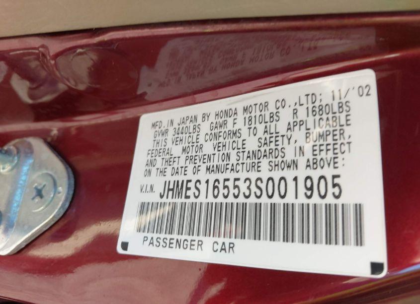 Photo 9 of 2003 Honda Civic LX (VIN JHMES16553S001905)