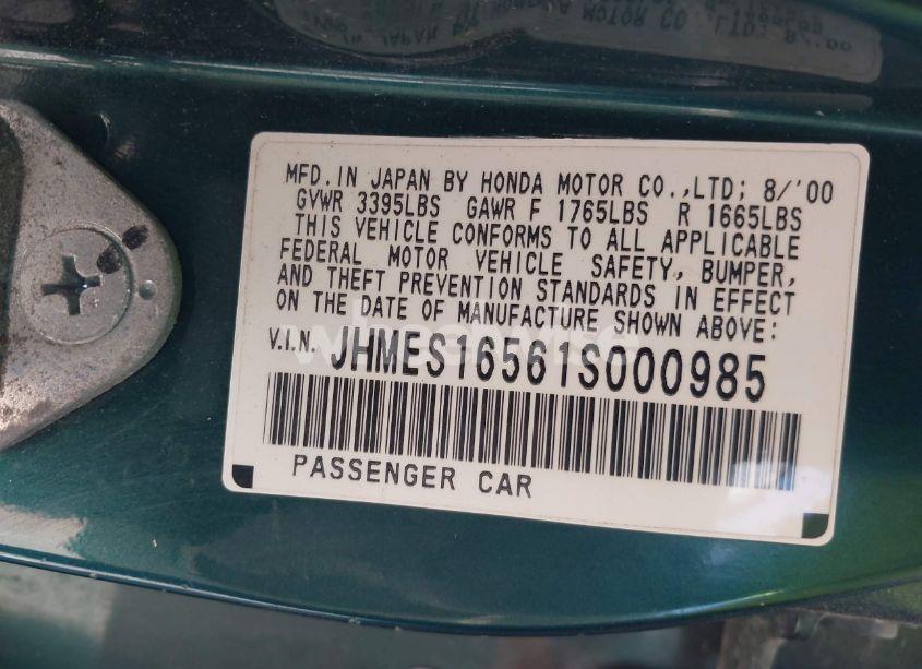 Photo 9 of 2001 Honda Civic LX (VIN JHMES16561S000985)