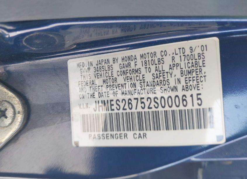 Photo 9 of 2002 Honda Civic EX (VIN JHMES26752S000615)