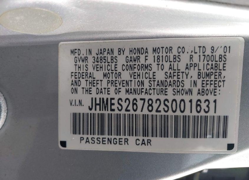 Photo 9 of 2002 Honda Civic EX (VIN JHMES26782S001631)