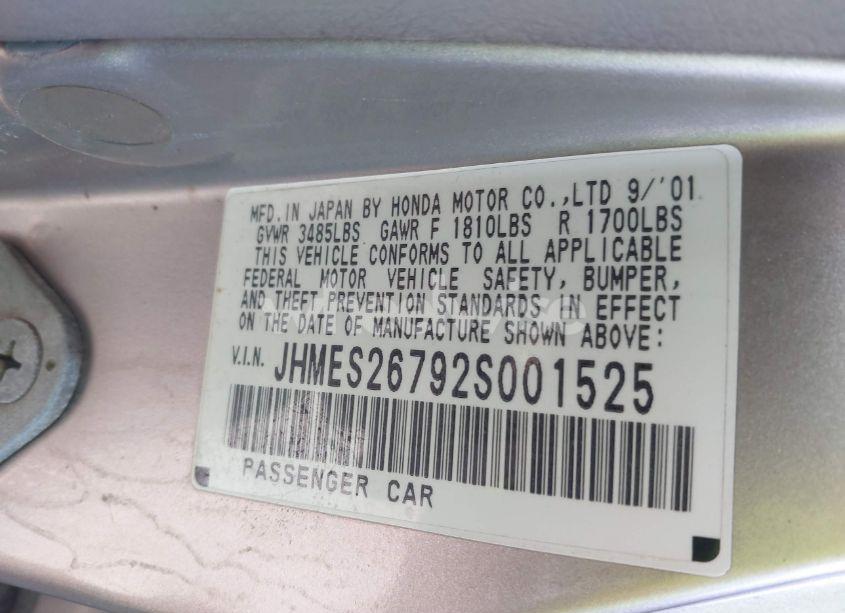 Photo 9 of 2002 Honda Civic EX (VIN JHMES26792S001525)