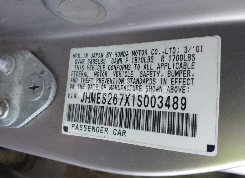 Photo 9 of 2001 Honda Civic EX (VIN JHMES267X1S003489)