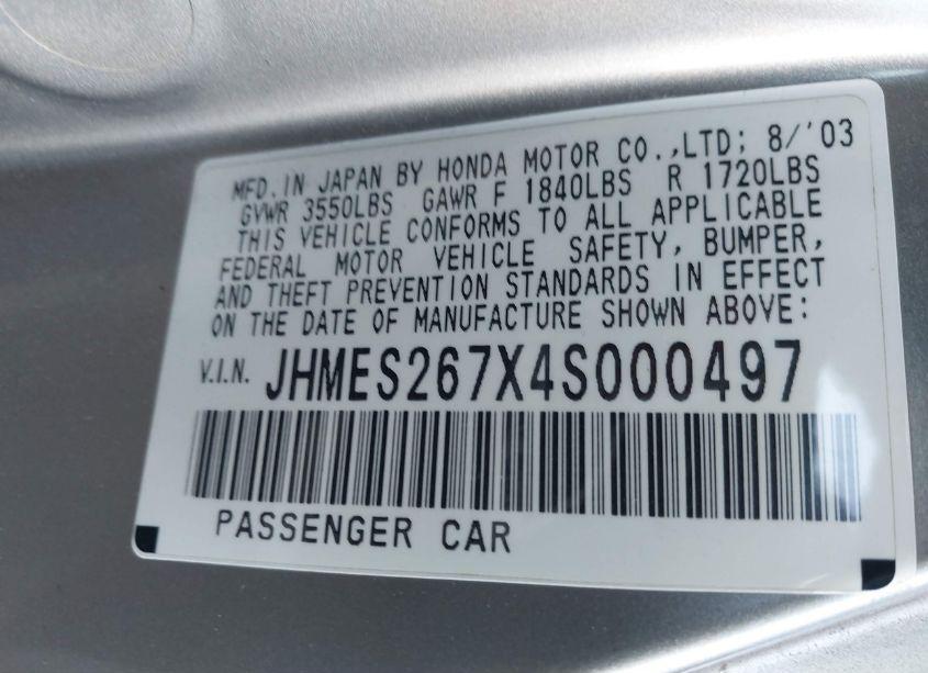 Photo 9 of 2004 Honda Civic EX (VIN JHMES267X4S000497)