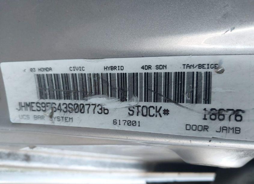 Photo 9 of 2003 Honda Civic HYBRID (VIN JHMES95643S007736)