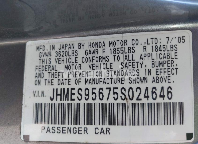 Photo 9 of 2005 Honda Civic HYBRID (VIN JHMES95675S024646)