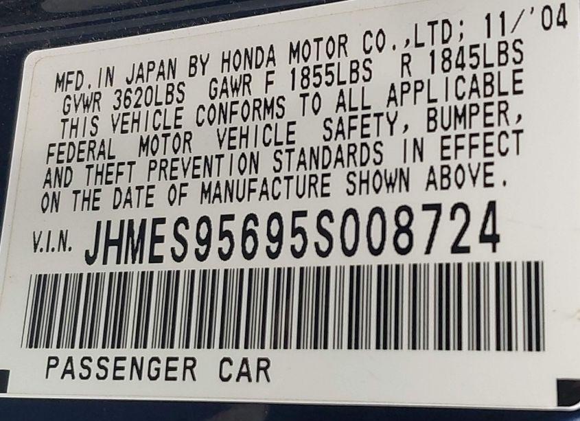 Photo 9 of 2005 Honda Civic HYBRID (VIN JHMES95695S008724)