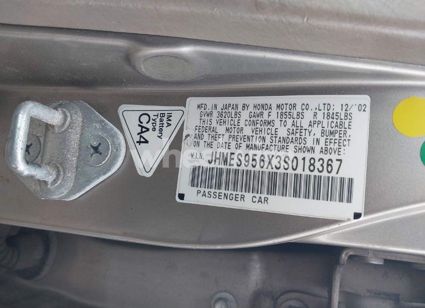 Photo 9 of 2003 Honda Civic HYBRID (VIN JHMES956X3S018367)
