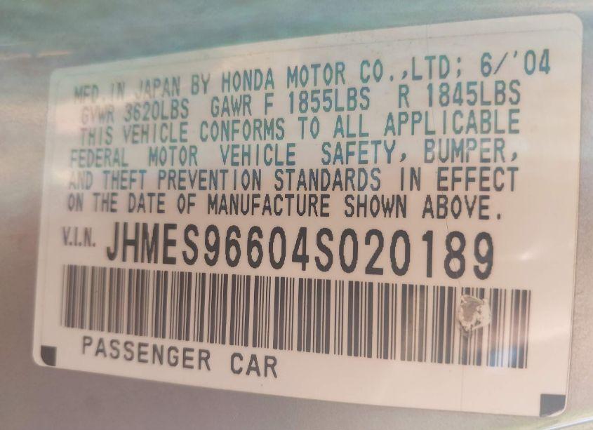 Photo 9 of 2004 Honda Civic HYBRID (VIN JHMES96604S020189)