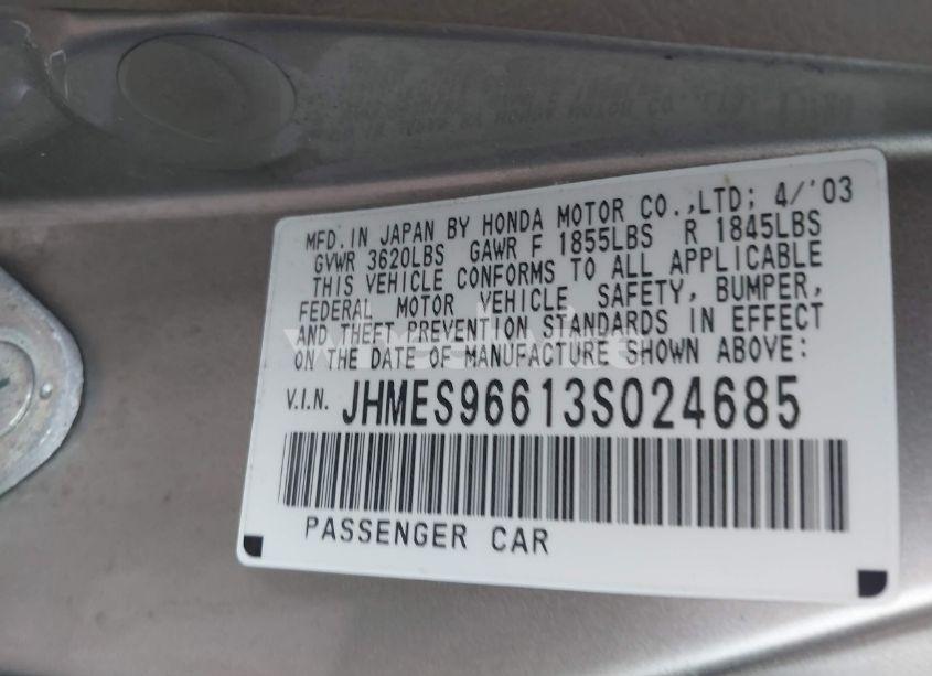 Photo 8 of 2003 Honda Civic HYBRID (VIN JHMES96613S024685)