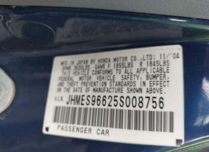 Photo 9 of 2005 Honda Civic HYBRID (VIN JHMES96625S008756)