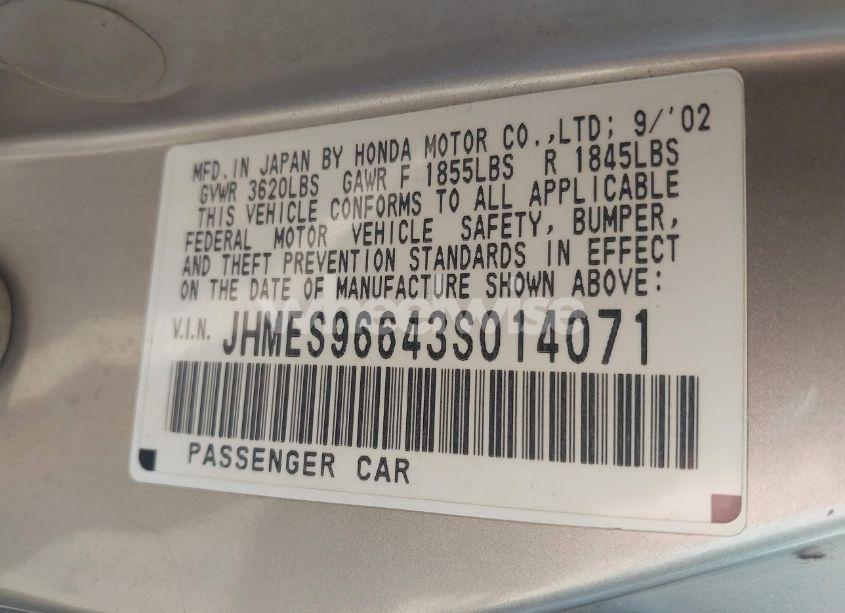 Photo 9 of 2003 Honda Civic HYBRID (VIN JHMES96643F014071)