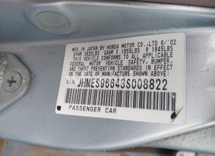 Photo 9 of 2003 Honda Civic HYBRID (VIN JHMES96643S008822)