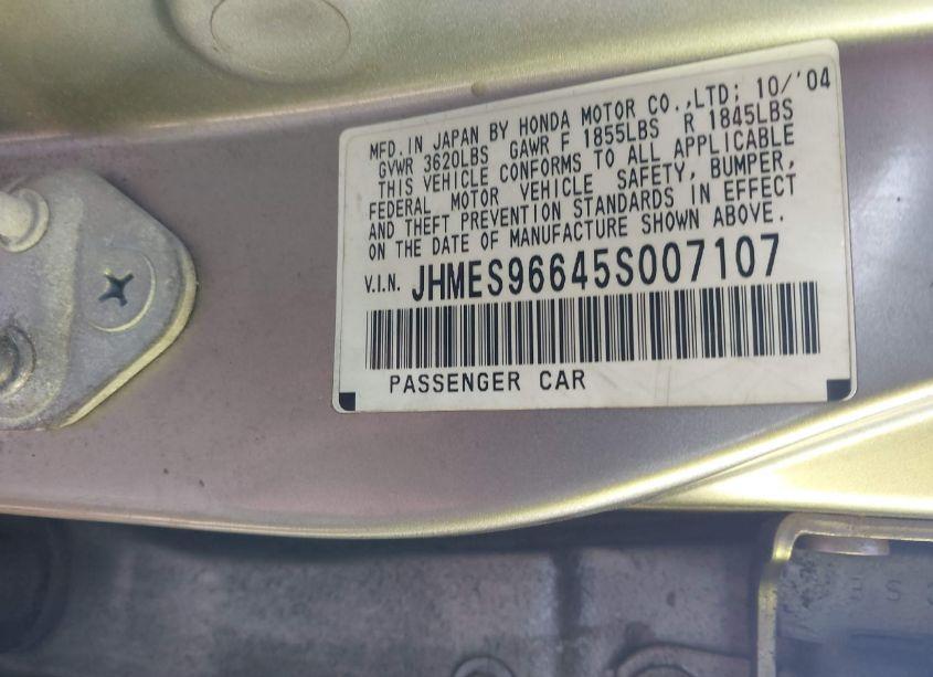 Photo 9 of 2005 Honda Civic HYBRID (VIN JHMES96645S007107)