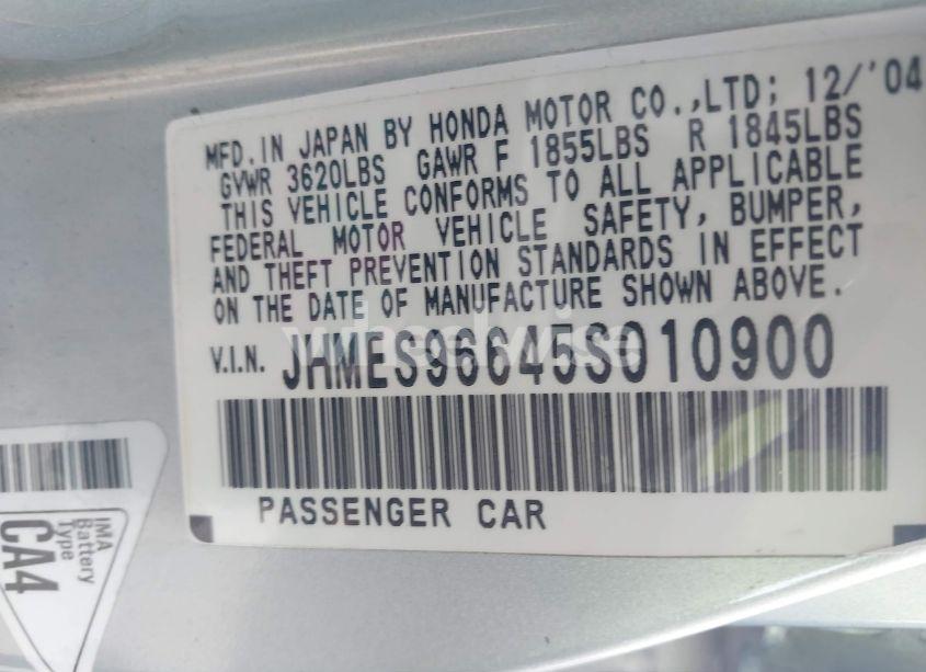 Photo 9 of 2005 Honda Civic HYBRID (VIN JHMES96645S010900)