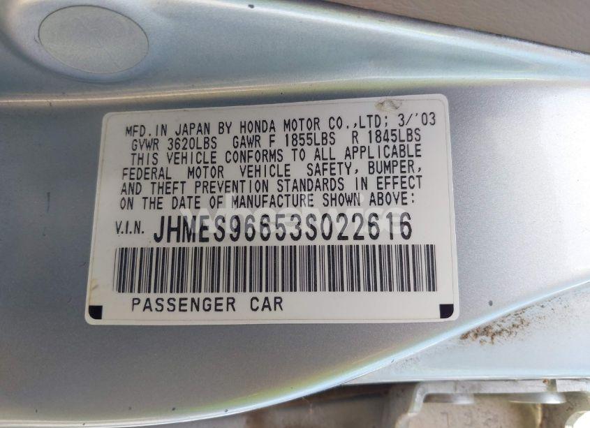 Photo 9 of 2003 Honda Civic HYBRID (VIN JHMES96653S022616)