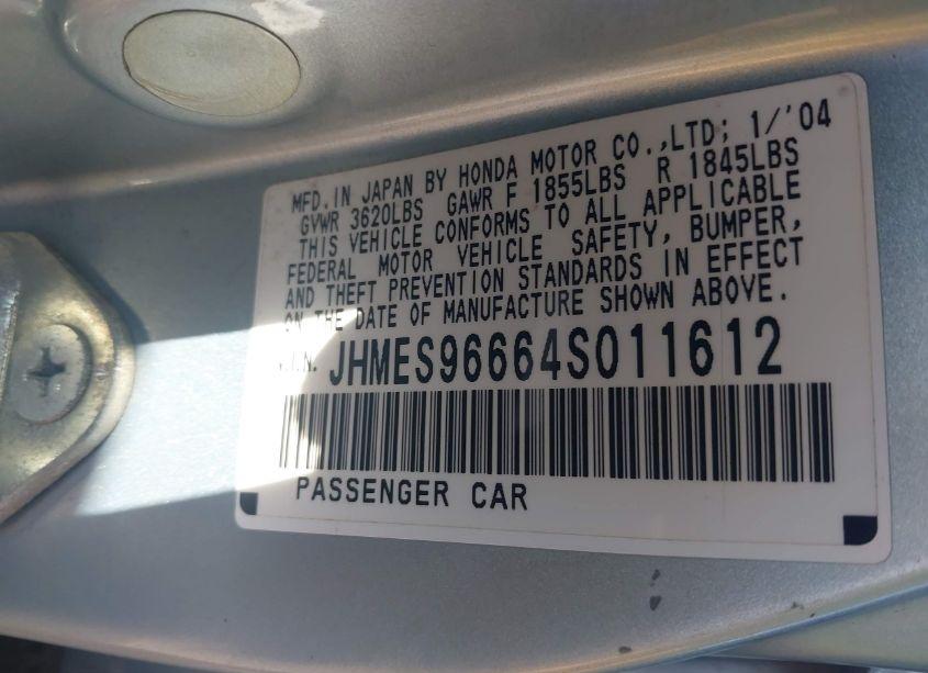 Photo 9 of 2004 Honda Civic HYBRID (VIN JHMES96664S011612)