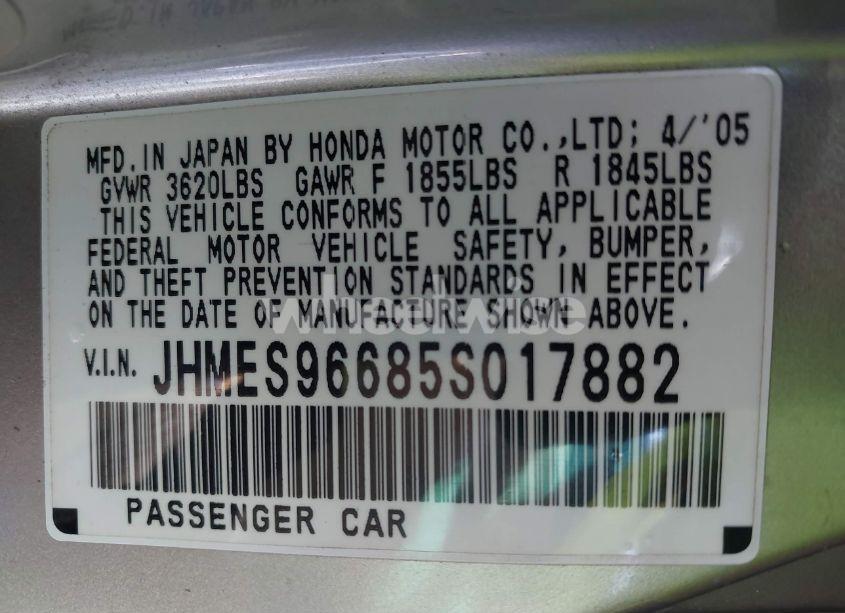 Photo 9 of 2005 Honda Civic HYBRID (VIN JHMES96685S017882)