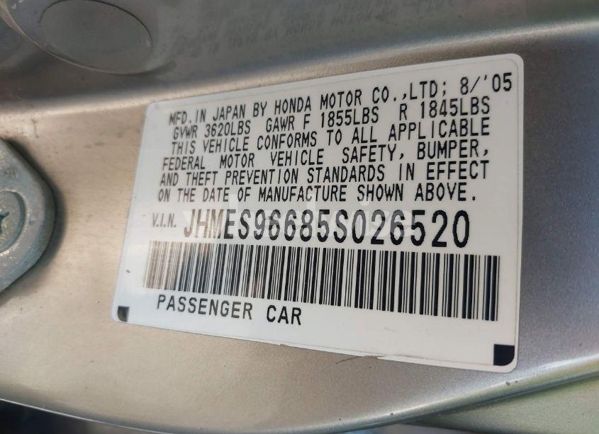 Photo 9 of 2005 Honda Civic HYBRID (VIN JHMES96685S026520)