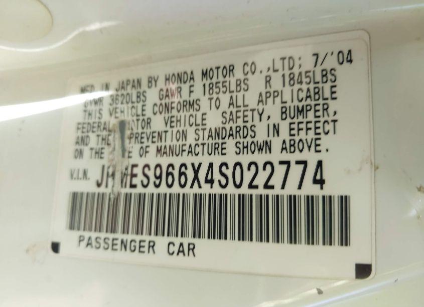 Photo 9 of 2004 Honda Civic HYBRID (VIN JHMES966X4S022774)