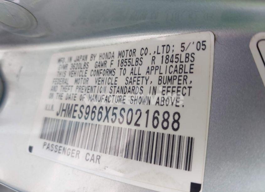 Photo 9 of 2005 Honda Civic HYBRID (VIN JHMES966X5S021688)