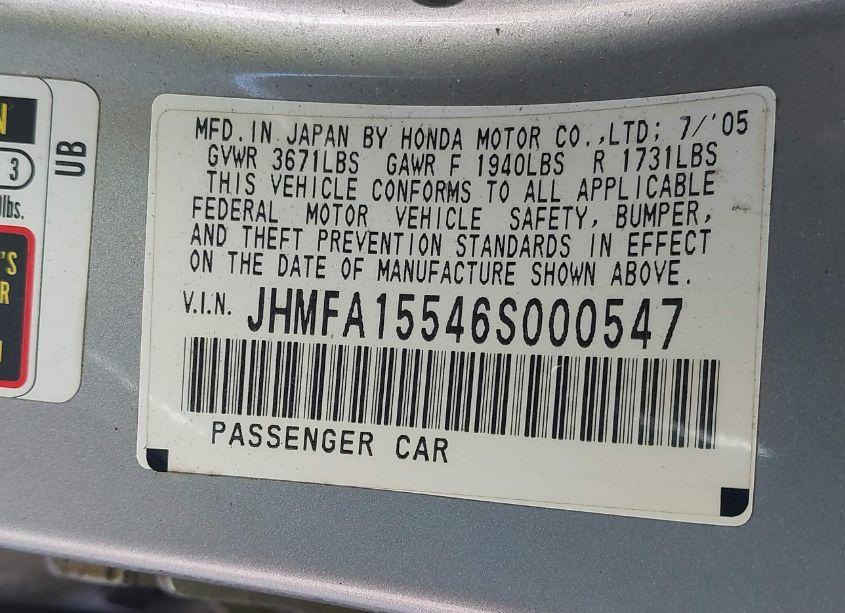 Photo 9 of 2006 Honda Civic LX (VIN JHMFA15546S000547)