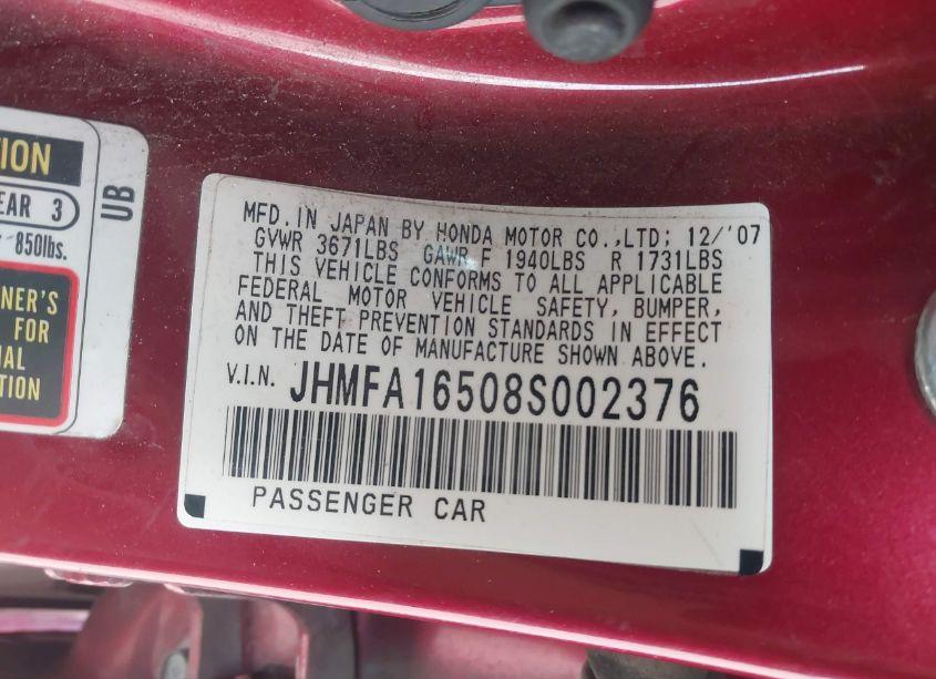 Photo 9 of 2008 Honda Civic LX (VIN JHMFA16508S002376)