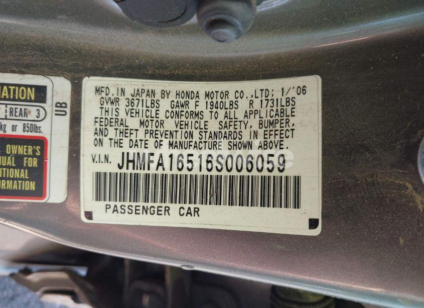 Photo 9 of 2006 Honda Civic LX (VIN JHMFA16516S006059)