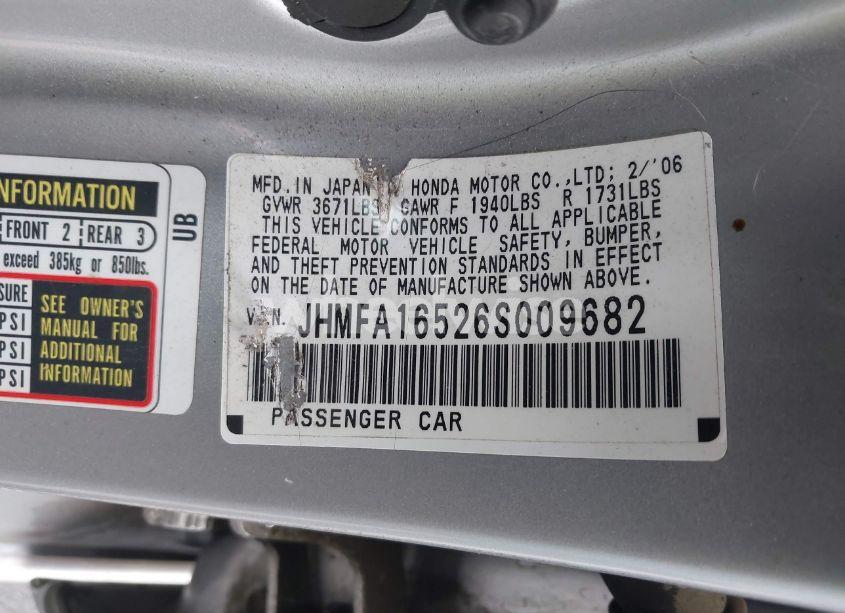 Photo 9 of 2006 Honda Civic LX (VIN JHMFA16526S009682)