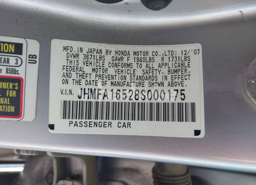 Photo 9 of 2008 Honda Civic LX (VIN JHMFA16528S000175)