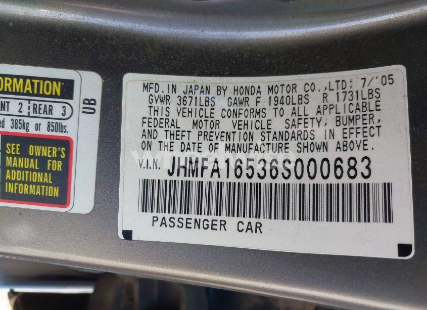 Photo 9 of 2006 Honda Civic LX (VIN JHMFA16536S000683)