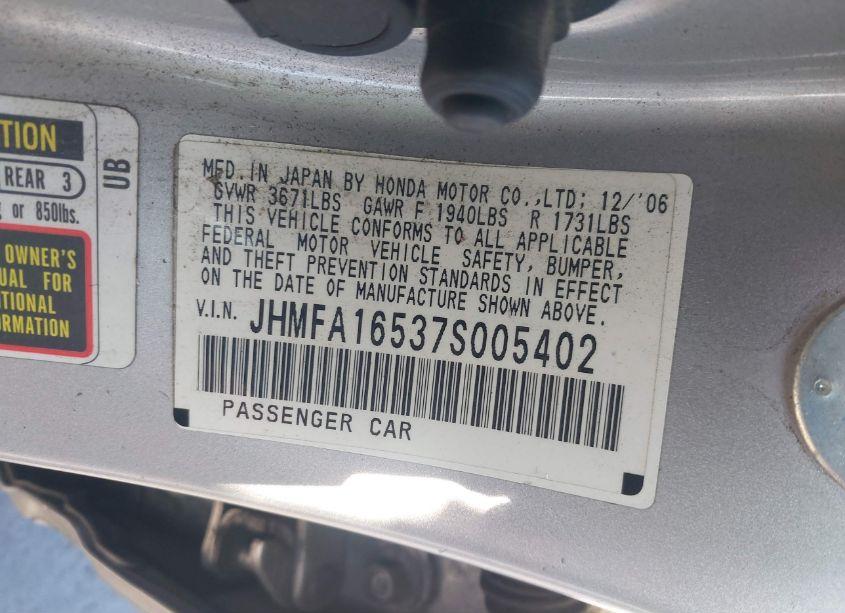 Photo 9 of 2007 Honda Civic LX (VIN JHMFA16537S005402)