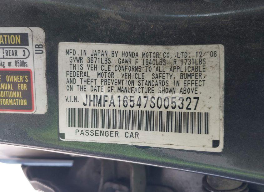 Photo 9 of 2007 Honda Civic LX (VIN JHMFA16547S005327)