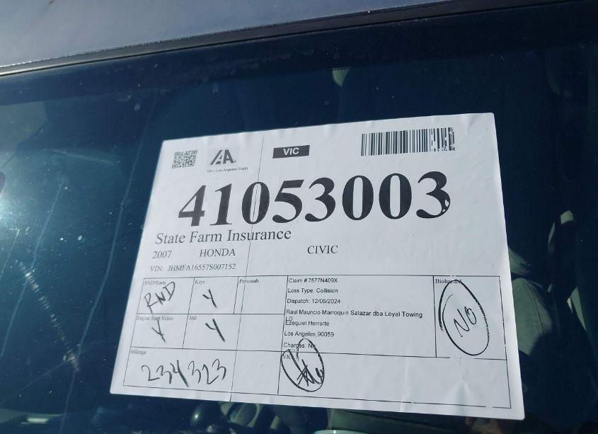 Photo 17 of 2007 Honda Civic LX (VIN JHMFA16557S007152)