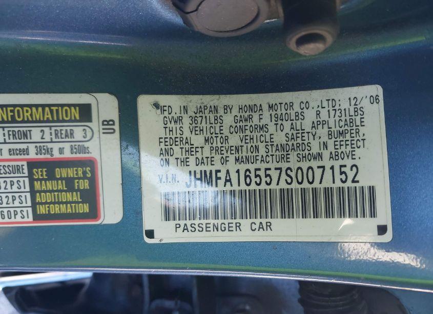 Photo 9 of 2007 Honda Civic LX (VIN JHMFA16557S007152)