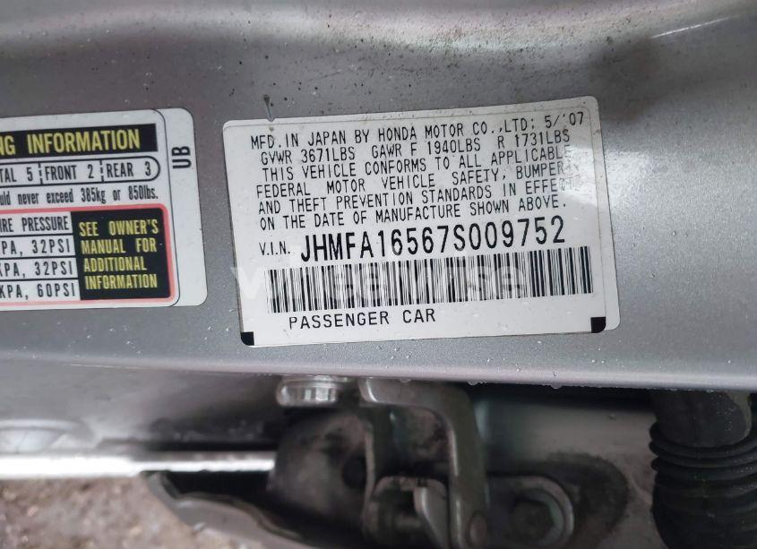 Photo 9 of 2007 Honda Civic LX (VIN JHMFA16567S009752)