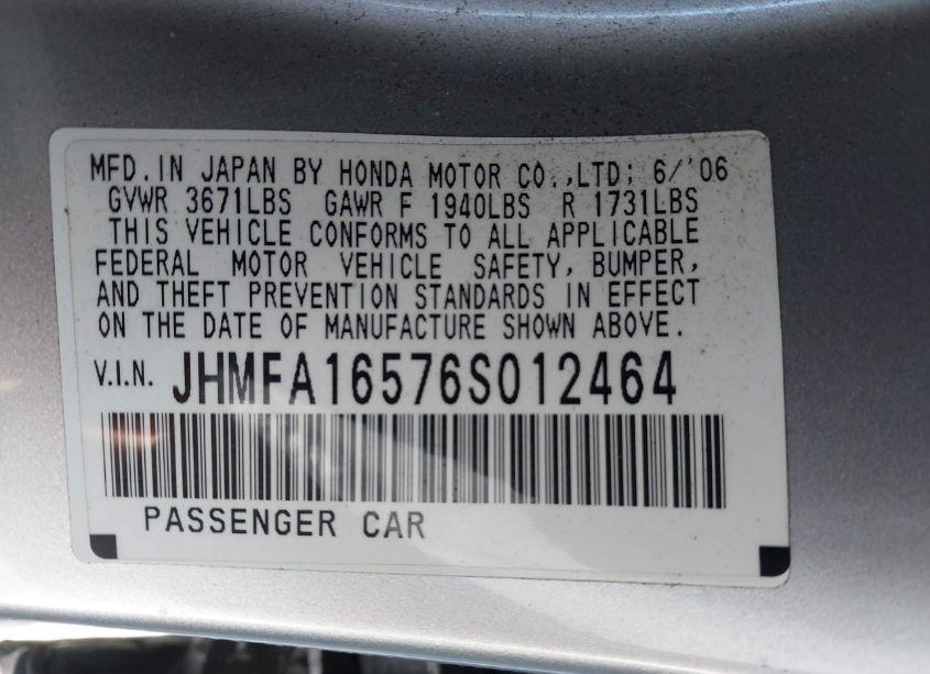 Photo 9 of 2006 Honda Civic LX (VIN JHMFA16576S012464)