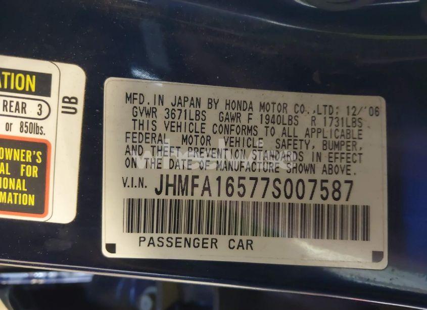 Photo 9 of 2007 Honda Civic LX (VIN JHMFA16577S007587)