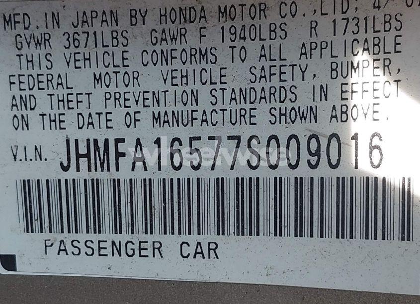 Photo 9 of 2007 Honda Civic LX (VIN JHMFA16577S009016)