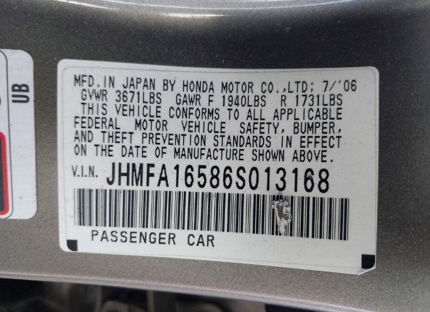 Photo 9 of 2006 Honda Civic LX (VIN JHMFA16586S013168)