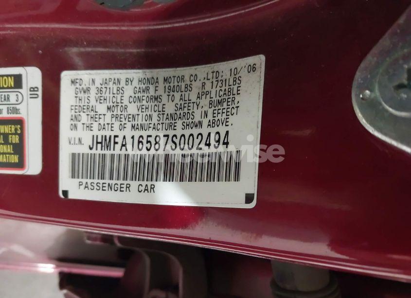 Photo 9 of 2007 Honda Civic LX (VIN JHMFA16587S002494)