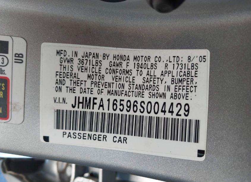 Photo 9 of 2006 Honda Civic LX (VIN JHMFA16596S004429)