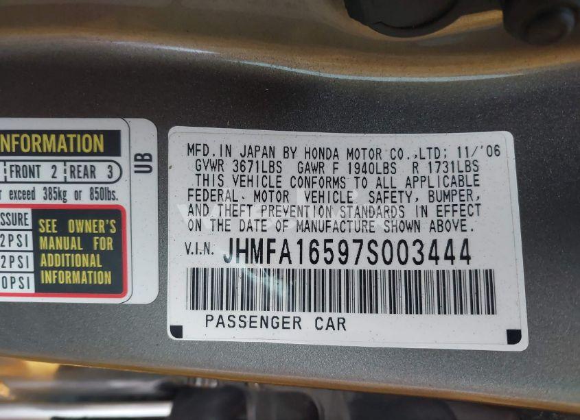 Photo 9 of 2007 Honda Civic LX (VIN JHMFA16597S003444)